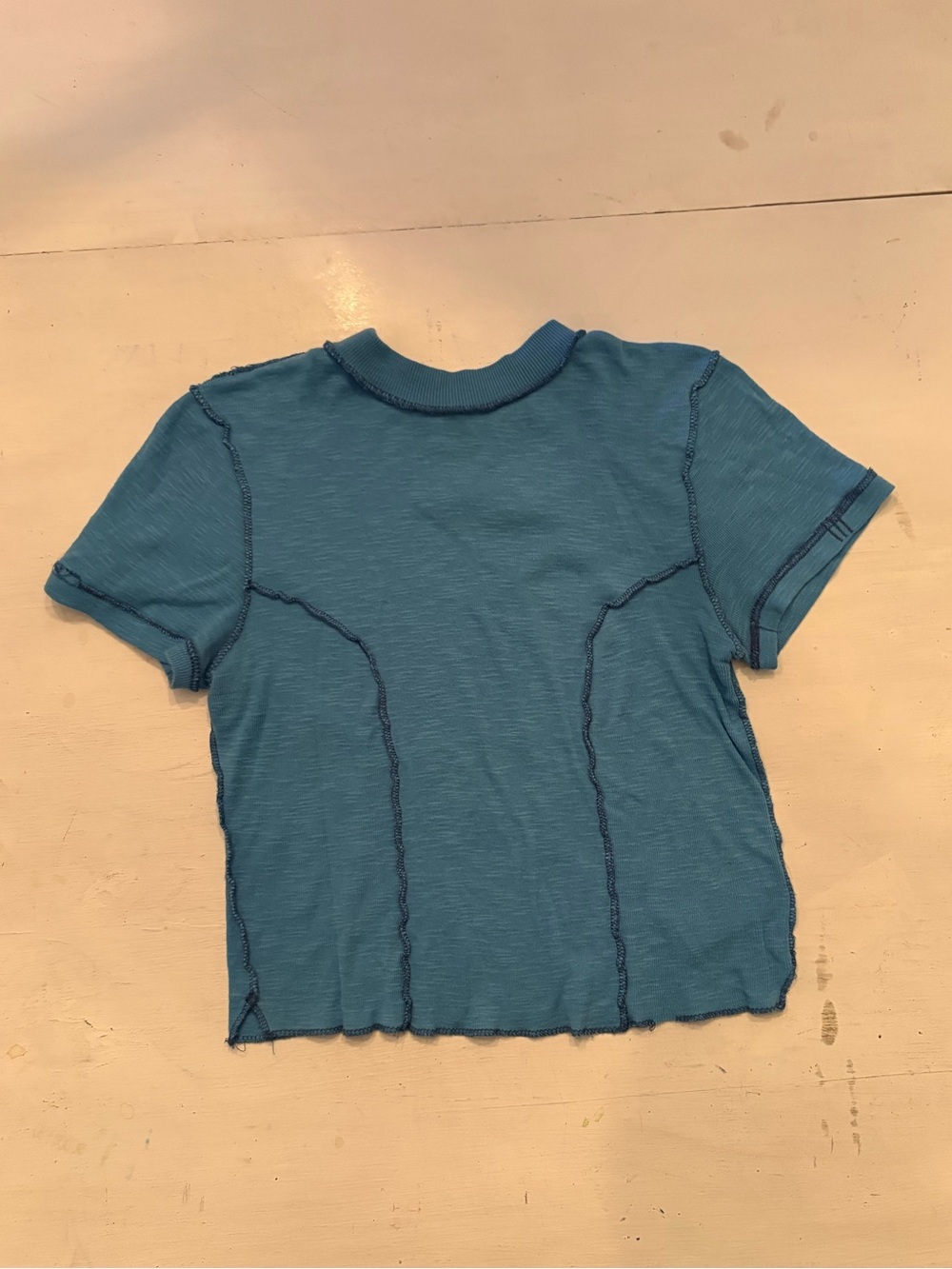 BDG Teal Blue Short Sleeve Seam-Detail Tee